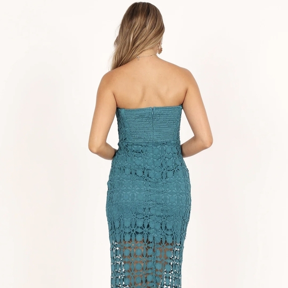 NWT Petal & Pup Teal Candice Strapless Lace Midi Dress Wedding Occasion Size 2 - Picture 4 of 12